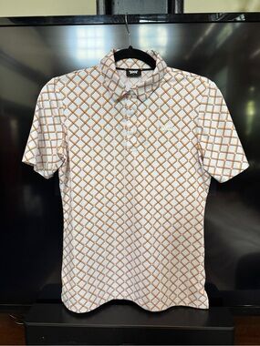 PXG White Polo with Orange Grid Pattern